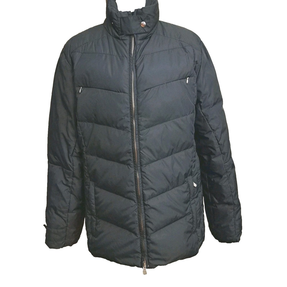 Lands'End Women's Puffer Jacket‎ Down Black Front Zipper Long Sleeve  Pockets L